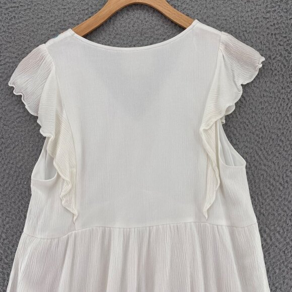 Savanna Jane Dress Womens Medium White Multi Embroidered Floral Shift Gauzy Mini - Picture 4 of 11